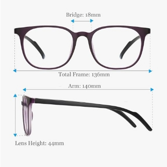 Blue Light Blocking Anti Eyestrain Lens Eyeglasses UV400 Purple Frame - Picture 4 of 6